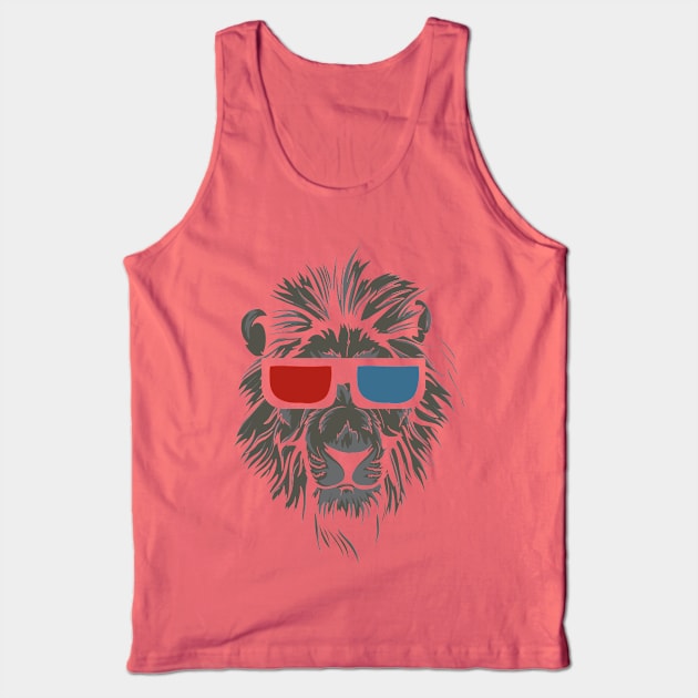 Lion Face wearing Stereoscopic 3D Glasses Tank Top by jm2616